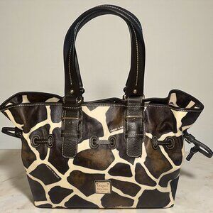 VTG Dooney & Bourke Giraffe Print Chiara Satchel J8927972 Brown Drawstring Tote